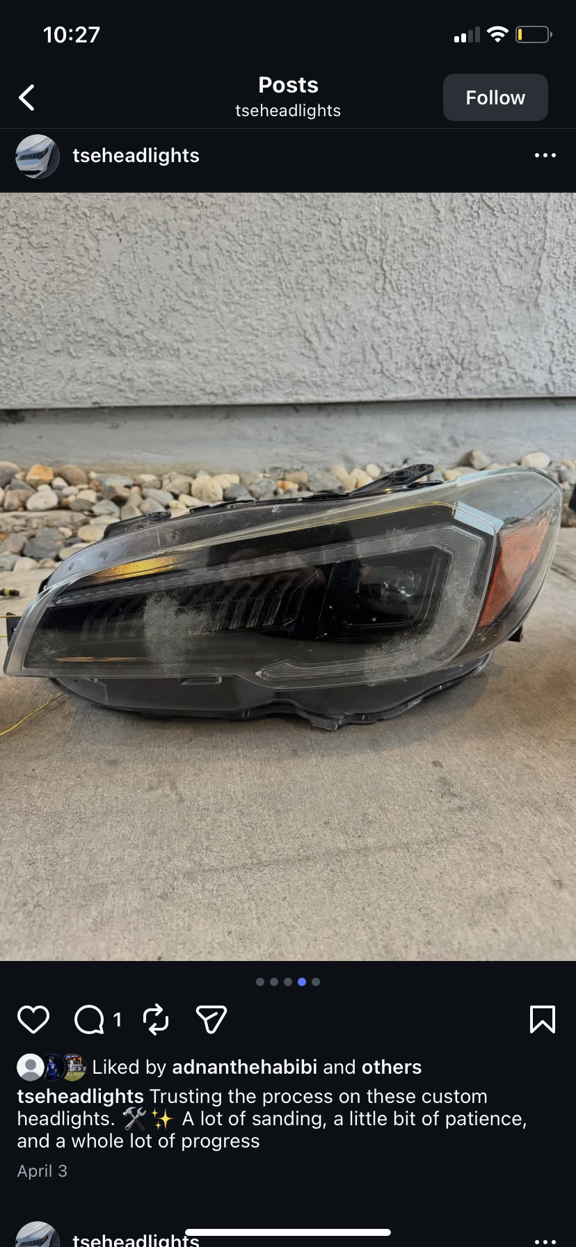 Custom headlight — sanding and polishing