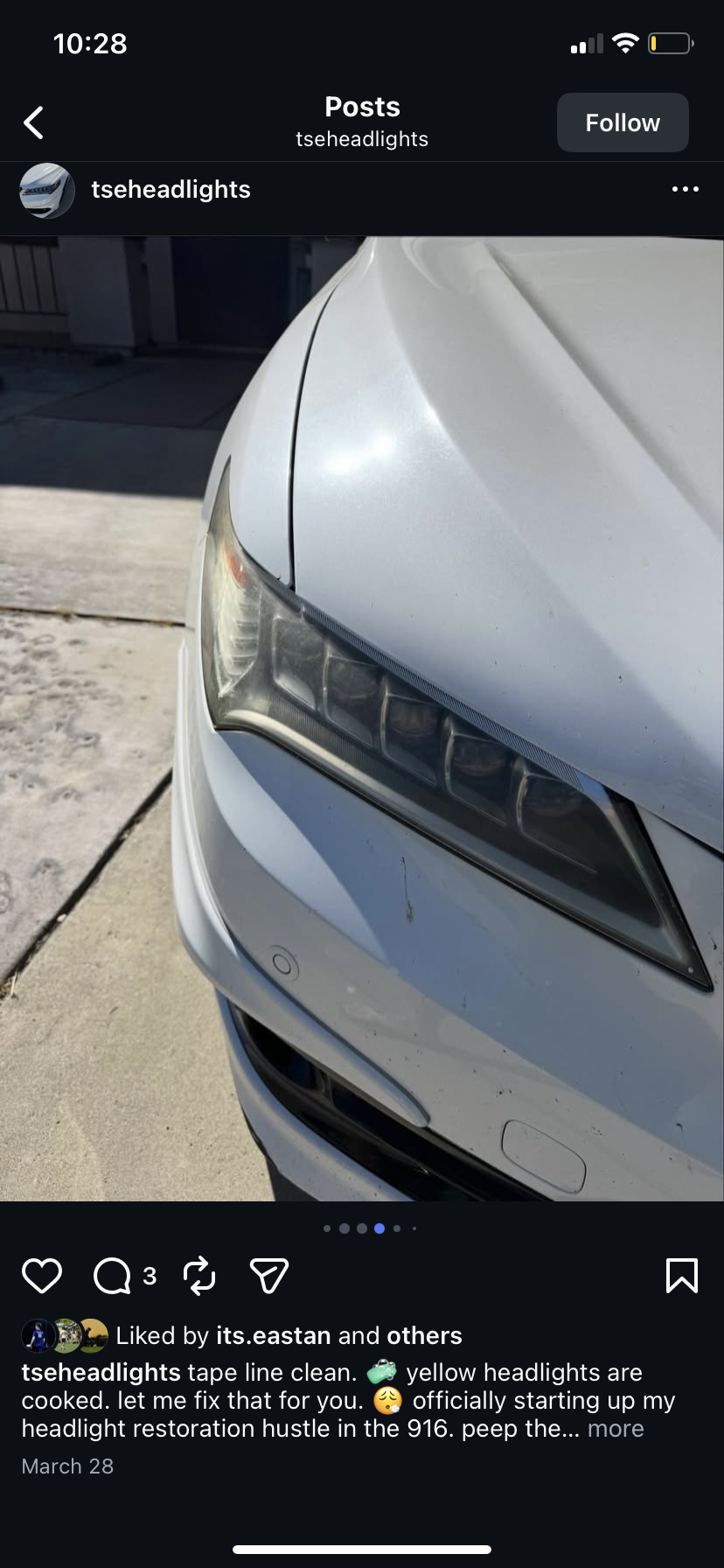 White Acura — headlight before restoration