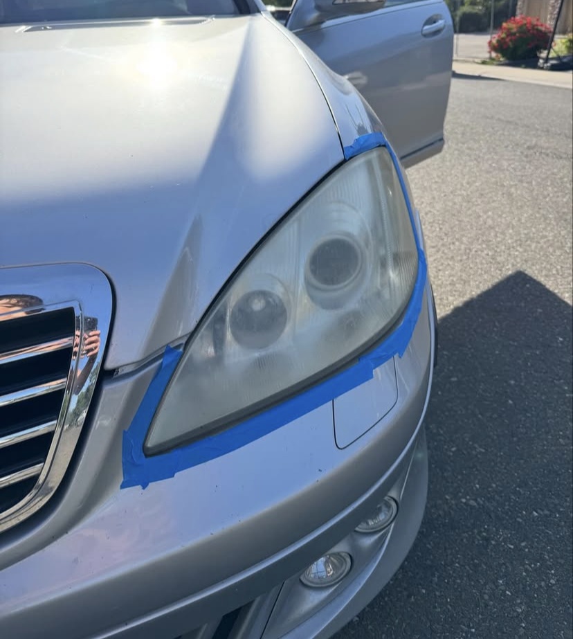 Mercedes S-Class — headlight before restoration, cloudy and hazed